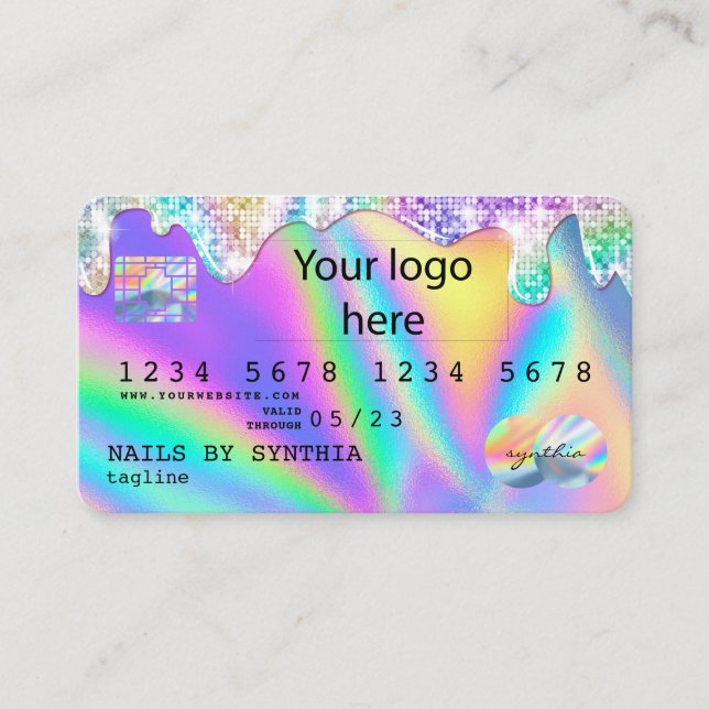 Holograph Credit Card Nail Tech ADD LOGO Visitenkarte (Vorderseite)