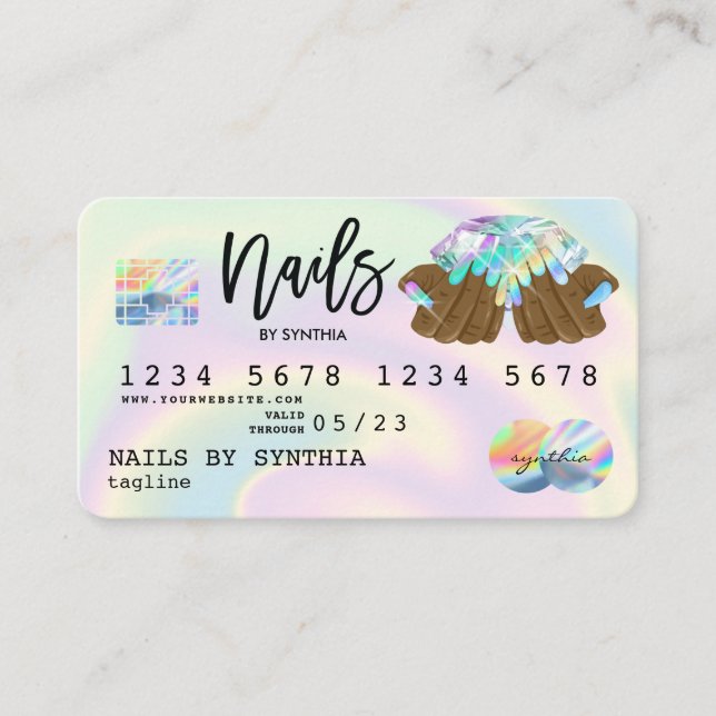 Holograph Credit Card Nail Tech Maniküre Visitenkarte (Vorderseite)