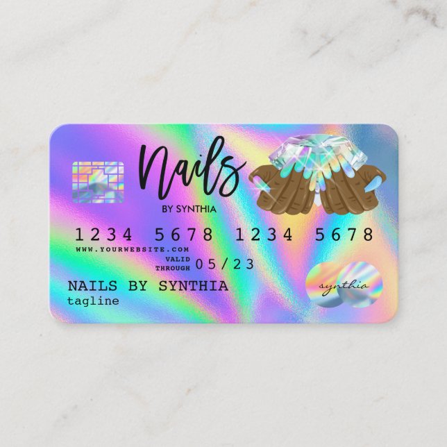 Holograph Credit Card Nail Tech Maniküre Visitenkarte (Vorderseite)