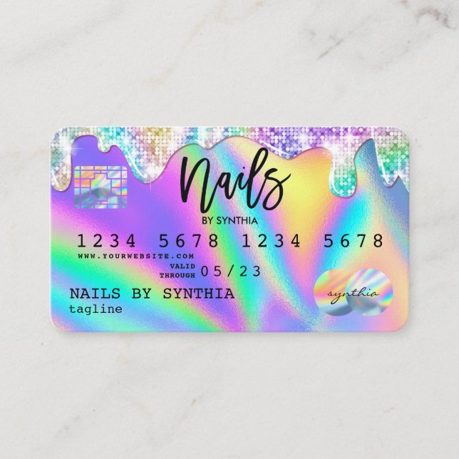 Holograph Credit Card Nail Tech Visitenkarte (Vorderseite)