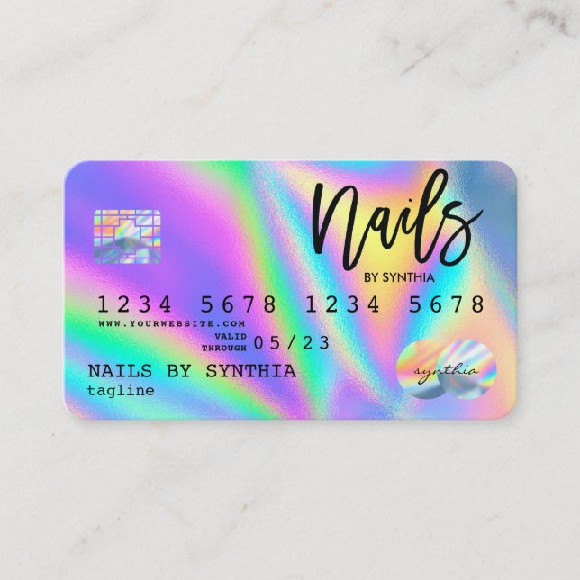 Holograph Credit Card Nail Tech Visitenkarte (Vorderseite)