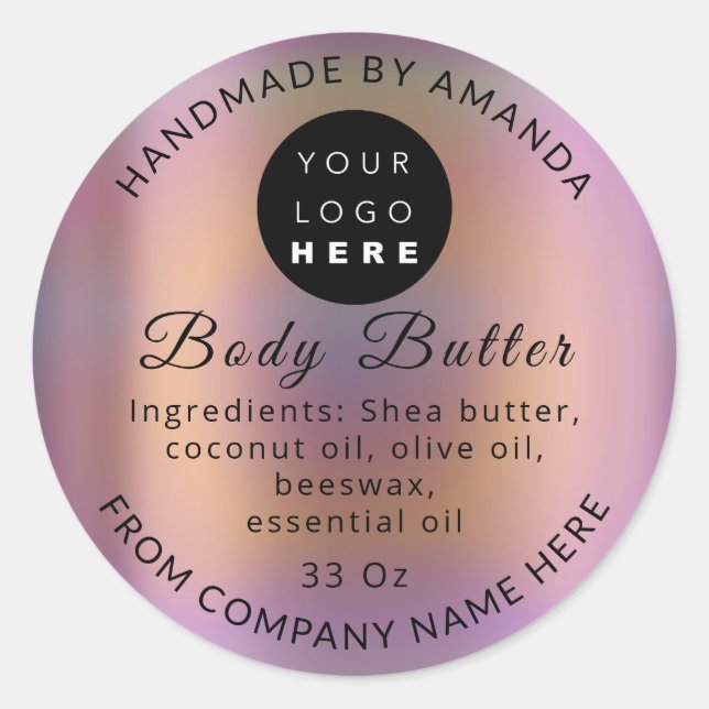 Holograph Custom Logo Name Body Butter Balpflege Runder Aufkleber (Vorderseite)