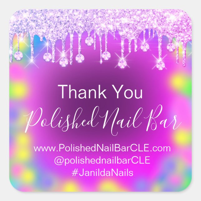 Holograph Danke Diamond Tropfens Nagelfarbtherapie Quadratischer Aufkleber (Vorderseite)