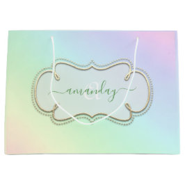Holograph Gerahmt Royal Monogram Pastels Pink Große Geschenktüte
