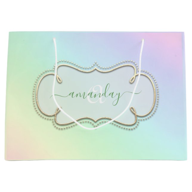 Holograph Gerahmt Royal Monogram Pastels Pink Große Geschenktüte (Vorderseite)