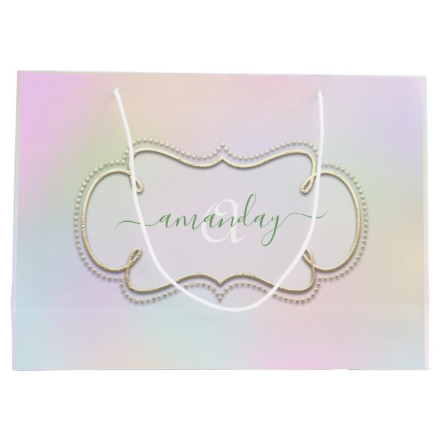 Holograph Gerahmt Royal Monogram Princess Pink Große Geschenktüte (Rückseite)
