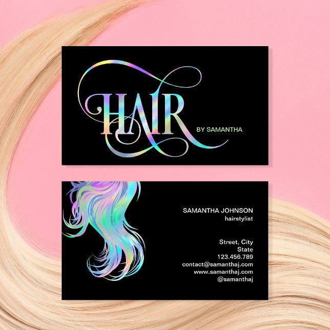 Holograph Hair stylist typography haar extension Visitenkarte (Von Creator hochgeladen)