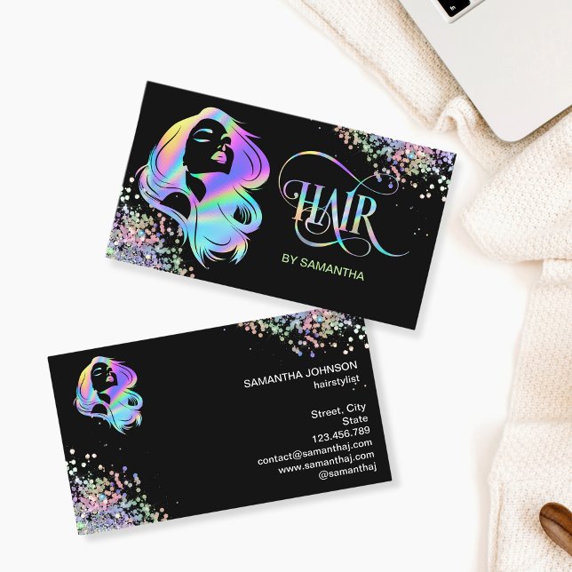 Holograph Hair stylist typography haar extension Visitenkarte (Von Creator hochgeladen)