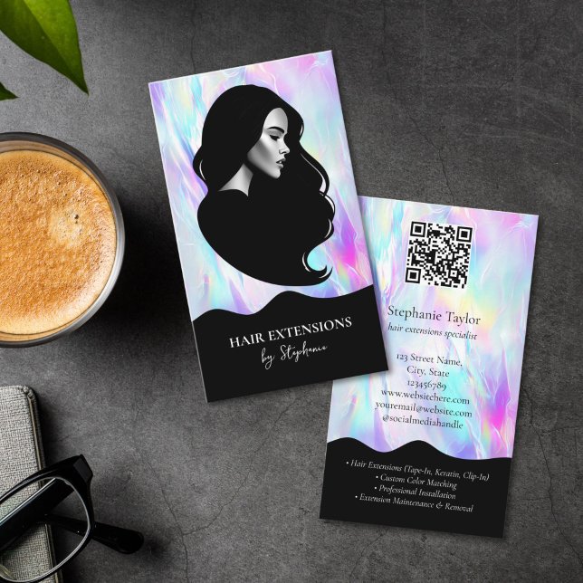 Holograph Luxury Hair Stylist Extensions Wig Photo Visitenkarte (luxury holographic hair stylist business card)