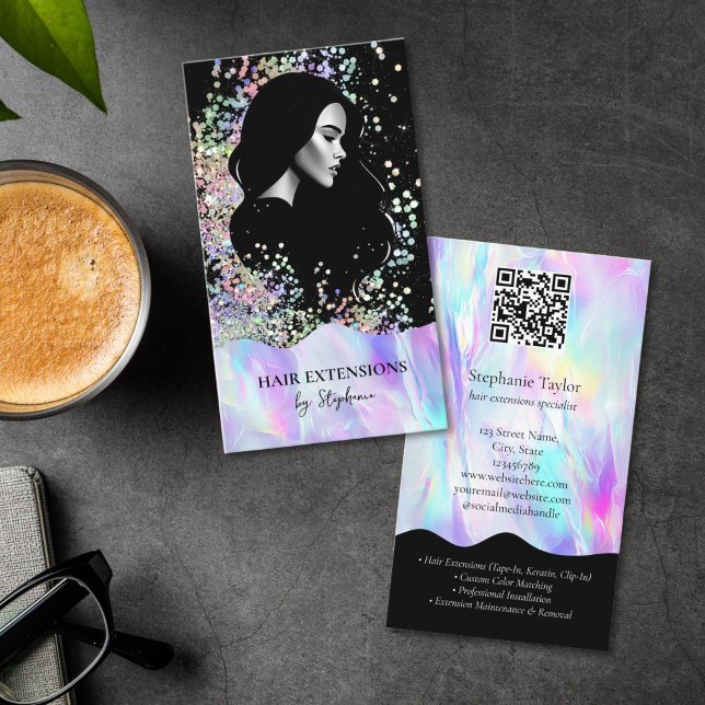 Holograph Luxury Hair Stylist Extensions Wig Photo Visitenkarte (holograph glitter foil hair stylist business cards
)