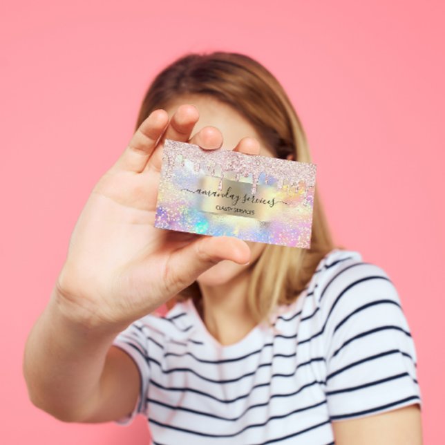 Holograph Makeup Lashes Boutique Gold Rose Tropfen Visitenkarte (Holograph Makeup Lashes Boutique Gold Rose Drip Business Card)