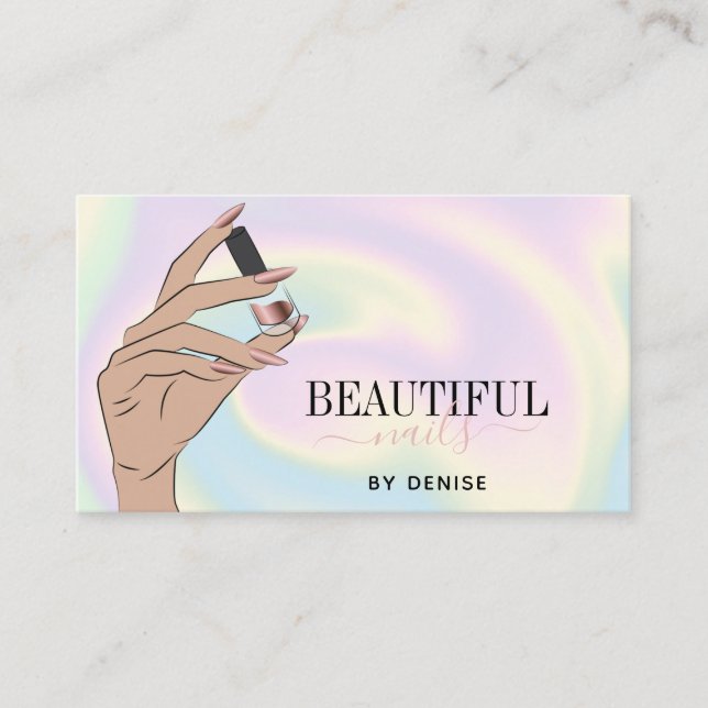 Holograph Nagelsalon Frau Hand Nägel Techniker b Visitenkarte (Vorderseite)