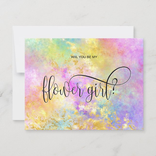 Holograph opal werden Sie meine Blume Mädchen? Einladung (Vorderseite)