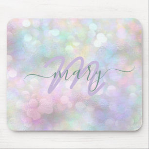 Holograph Pastel Ombre Name Monogram Unicorn Mousepad