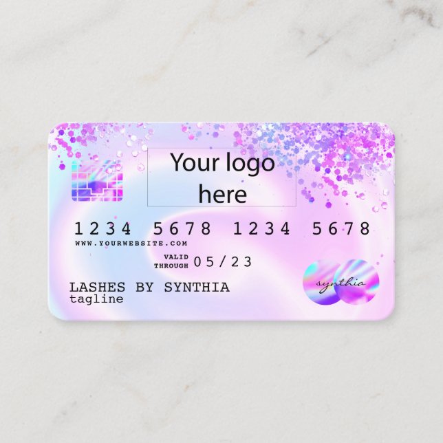 Holograph Pastel unicorn Modern Credit Card Logo Visitenkarte (Vorderseite)