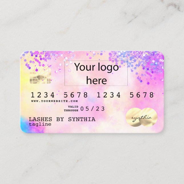 Holograph Pastel unicorn Modern Credit Card LOGO Visitenkarte (Vorderseite)