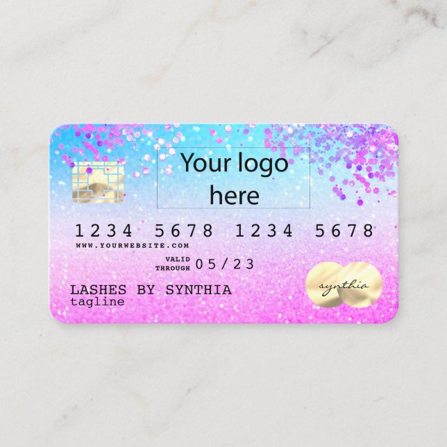 Holograph Pastel unicorn Modern Credit Card LOGO Visitenkarte (Vorderseite)