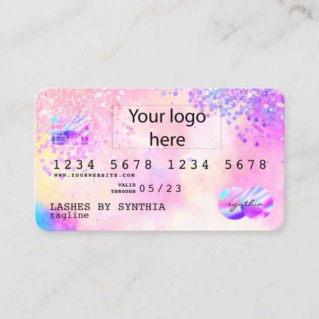 Holograph Pastel unicorn Modern Credit Card LOGO Visitenkarte (Vorderseite)