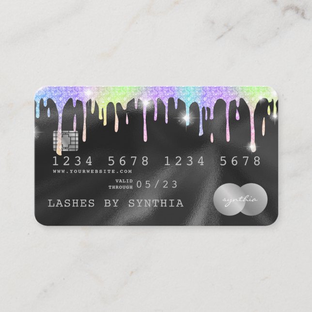 Holograph Silver Unicorp Dripping Credit Card Lash Visitenkarte (Vorderseite)