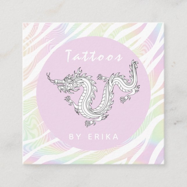 Holograph Tiger Stripe White Dragon Tattoo Artist Quadratische Visitenkarte (Vorderseite)