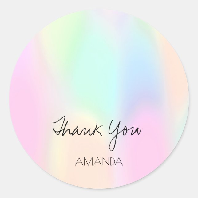 Holograph Tropfens Pink Strokes Danke Name Runder Aufkleber (Vorderseite)