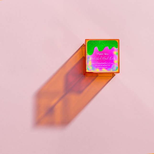 Holograph Vielen Dank Boutique Shop Nails Hot Trop Quadratischer Aufkleber (Holograph Thank You Boutique Shop Nails Hot Drips Square Sticker)