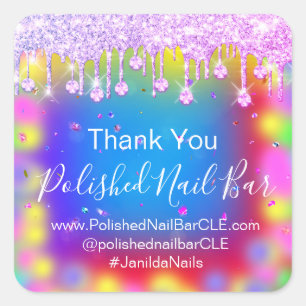 Holograph Vielen Dank Diamond Tropfen Nails Hot Bl Quadratischer Aufkleber