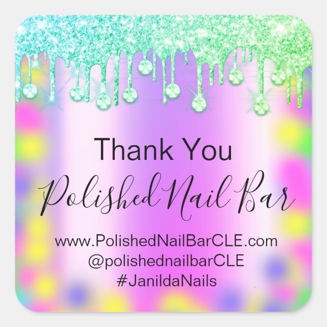 Holograph Vielen Dank Diamond Tropfens Nail Hot Pi Quadratischer Aufkleber (Vorderseite)