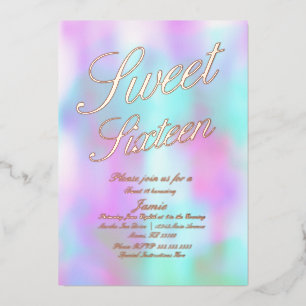 Holographic 16 . Geburtstag Gold gepresst Folieneinladung