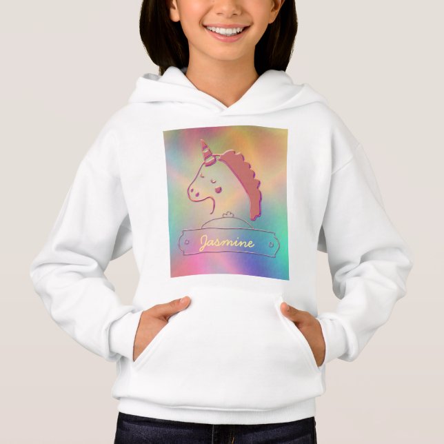 Holographic 3D Unicorn-Individuelle Name Hoodie (Vorderseite)