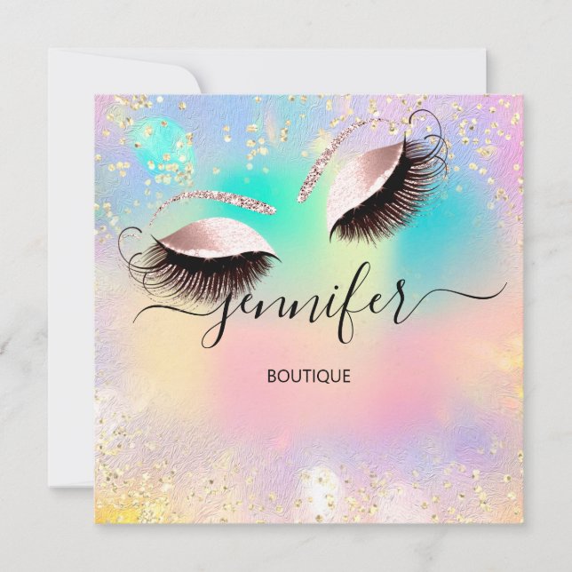 Holographic Beruflich Eyelash Confetti Unicorn Einladung (Vorderseite)