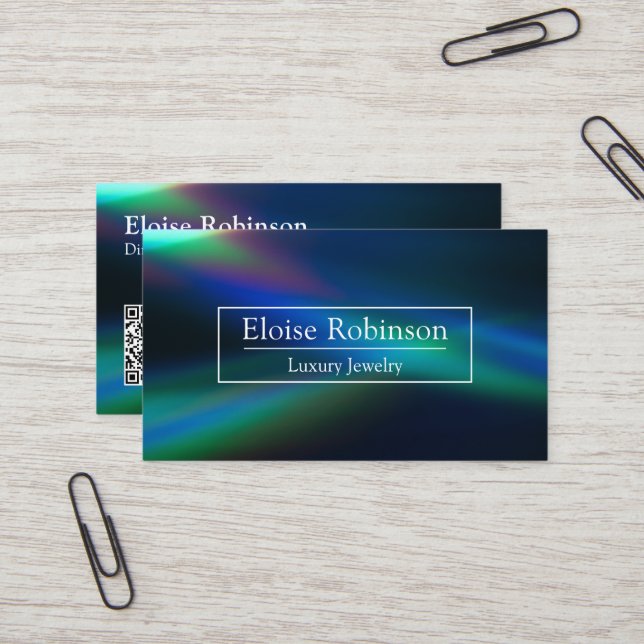 Holographic Black Blue Elegante Business Card Visitenkarte (Vorderseite/Rückseite Beispiel)