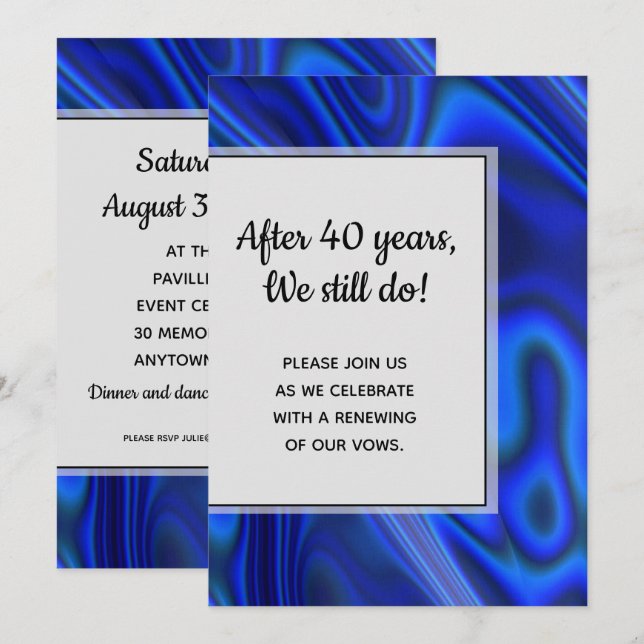 Holographic Blue Abalone Muschel Fraktal Vow Renew Einladung (Vorne/Hinten)