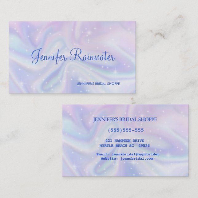 Holographic Blue Lila Glitzer Business Card Visitenkarte (Vorne/Hinten)
