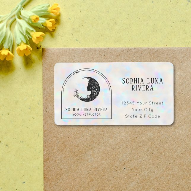 Holographic Boho Arch Celestial Crescent Moon Adressaufkleber (Holographic Boho Arch Celestial Crescent Moon Label)