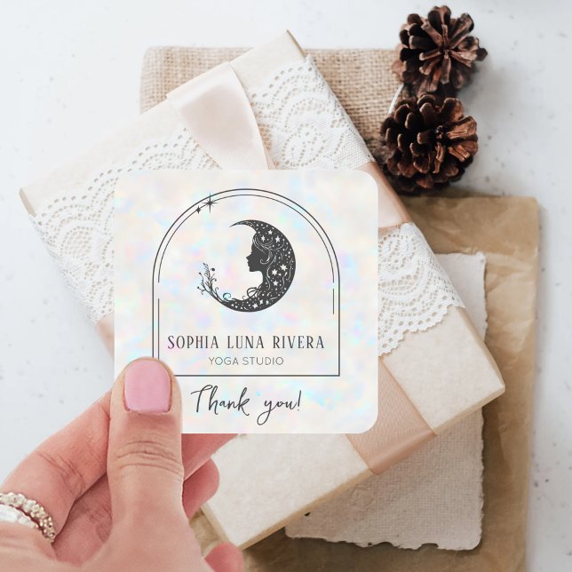 Holographic Boho Arch Celestial Crescent Moon Quadratischer Aufkleber (Holographic Boho Arch Celestial Crescent Moon Square Sticker)