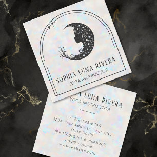 Holographic Boho Arch Celestial Crescent Moon Yoga Quadratische Visitenkarte