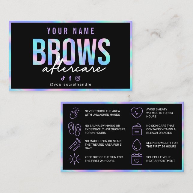 Holographic Brows Aftercare Card Visitenkarte (Vorne/Hinten)