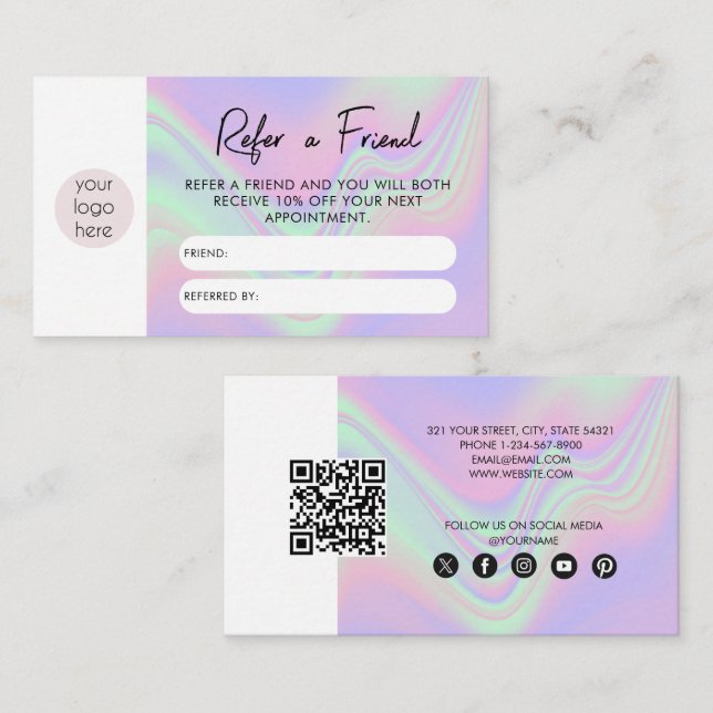 Holographic Business Refer A Friend Referral Card Visitenkarte (Vorne/Hinten)