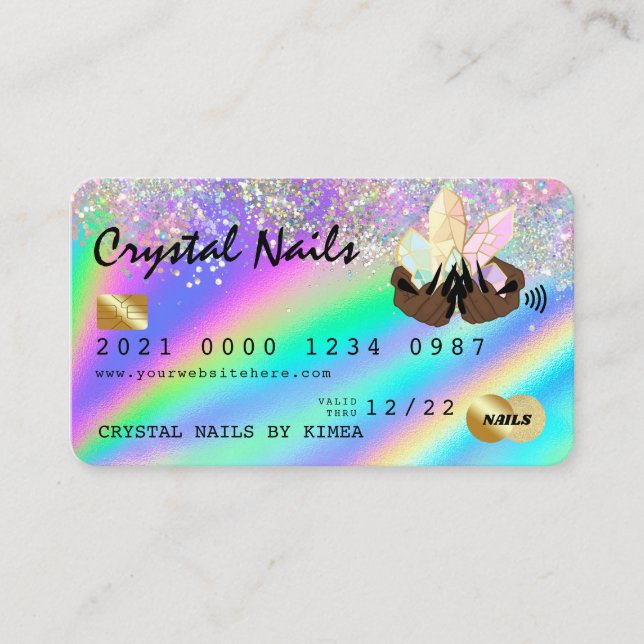 Holographic Crystal Glitzer Nail Tech Kreditkarte Visitenkarte (Vorderseite)