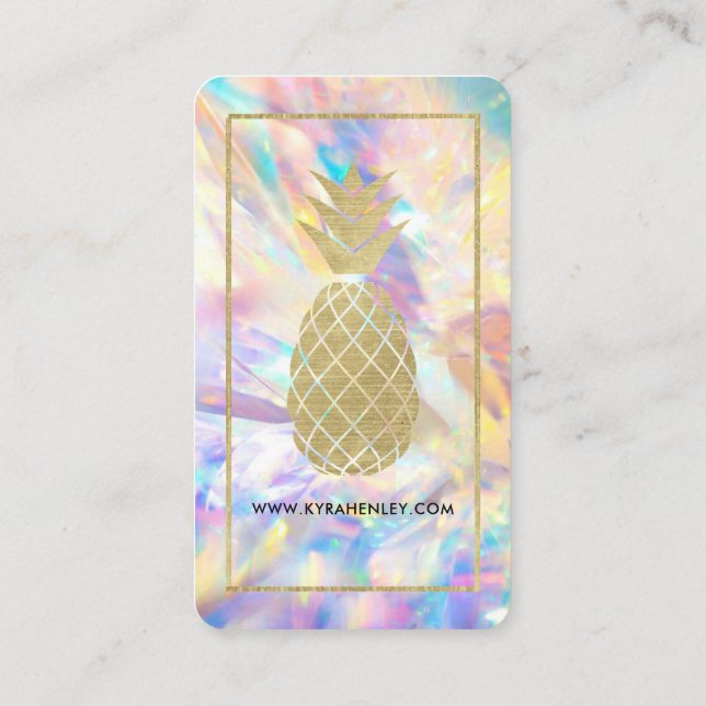 Holographic Crystal Gold Pineappel Simple Modern Visitenkarte (Rückseite)