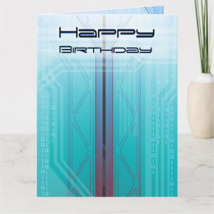 Holographic Cyber Blue Sci-Fi Panel Geburtstag Karte