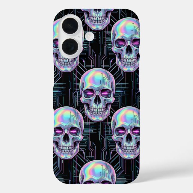 Holographic Cyber Skull Circuit Pattern Phone Case (Rückseite)