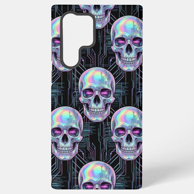 Holographic Cyber Skull Circuit Pattern Phone Case Samsung Galaxy Hülle (Rückseite)