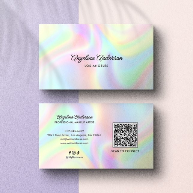 Holographic Elegant Script QR Code Social Media Visitenkarte (Von Creator hochgeladen)