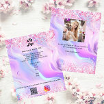 Holographic Foto qr code instagramm business logo Flyer<br><div class="desc">Personalisieren Sie Ihr Firmenlogo,  Ihren Namen,  Ihre Adresse,  Ihren Text,  Ihren eigenen QR-Code und fügen Sie ihn Ihrem Instragentenkonto hinzu. Rosa,  lila,  blau,  holografischer Untergrund mit Konfetti. Zurück: Fügen Sie ein Foto hinzu und erzählen Sie die Geschichte über Ihre Marke.</div>
