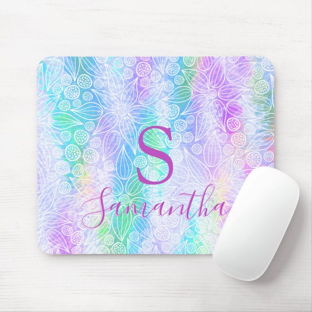Holographic Girly Mit Monogramm Iridescent Mousepad (Mit Mouse)