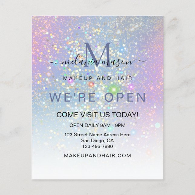 Holographic Glam Glitzer Elegant Wir sind Open Blu Flyer (Vorne)