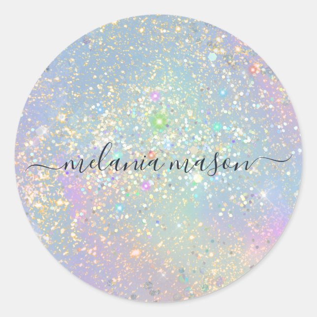Holographic Glam Glitzer Elegante Glitzern Beauty Runder Aufkleber (Vorderseite)