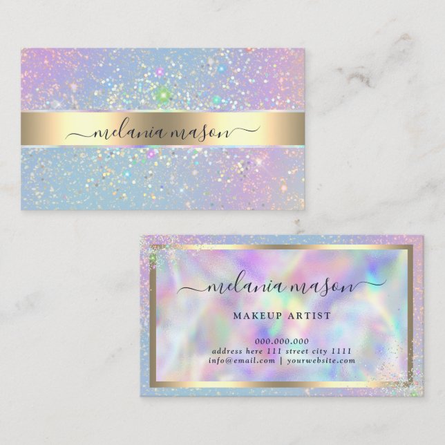Holographic Glam Glitzer Elegante Gold Beauty Visitenkarte (Vorne/Hinten)